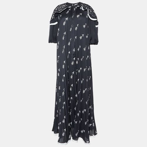 Self-Portrait Black Arrow Print Crepe Pleated Lace Trimmed Long Dress S - Self-Portrait - Modalova