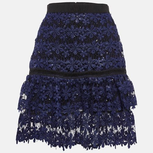 Self-Portrait Blue Floral Lace Sequin Detail Tiered Skirt S - Self-Portrait - Modalova