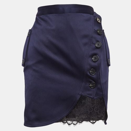 Self-Portrait Navy Blue Lace Trim Satin Buttoned Mini Skirt S - Self-Portrait - Modalova