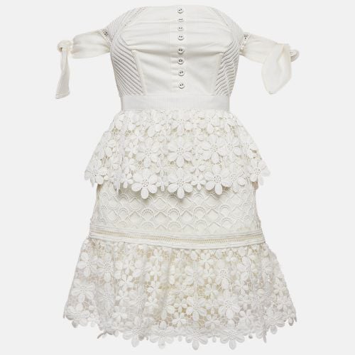 Self Portrait White Lace Tiered Off Shoulder Mini Dress S - Self-Portrait - Modalova