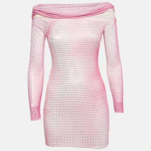 Self-Portrait Pink Contour Print Mesh Crystal Embellished Mini Dress S - Self-Portrait - Modalova