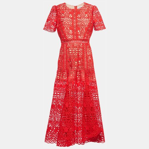 Self-Portrait Red Guipure Lace Midi Dress L - Self-Portrait - Modalova