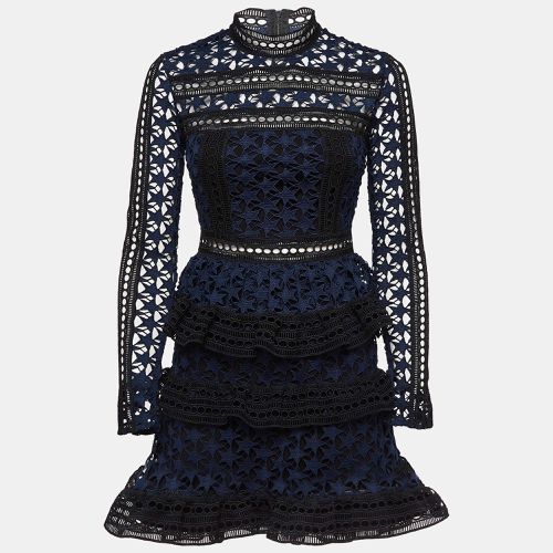 Self-Portrait Navy Blue Star Pattern Guipure Lace Ruffled Mini Dress S - Self-Portrait - Modalova