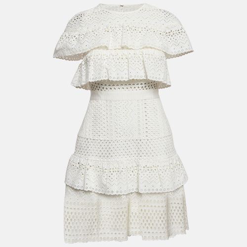 Self-Portrait White Broderie Anglaise Cotton Ruffled Mini Dress S - Self-Portrait - Modalova