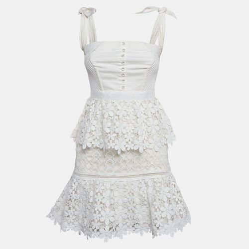 Self-Portrait White Lace Tiered Off-Shoulder Mini Dress S - Self-Portrait - Modalova