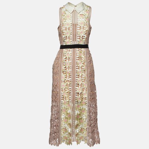 Self-Portrait Pink Floral Guipure Lace Paneled Midi Dress M - Self-Portrait - Modalova