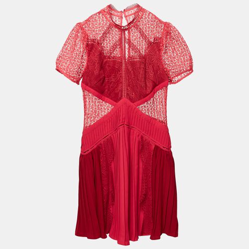 Self-Portrait Pink Guipure Lace Pleated Mini Dress S - Self-Portrait - Modalova