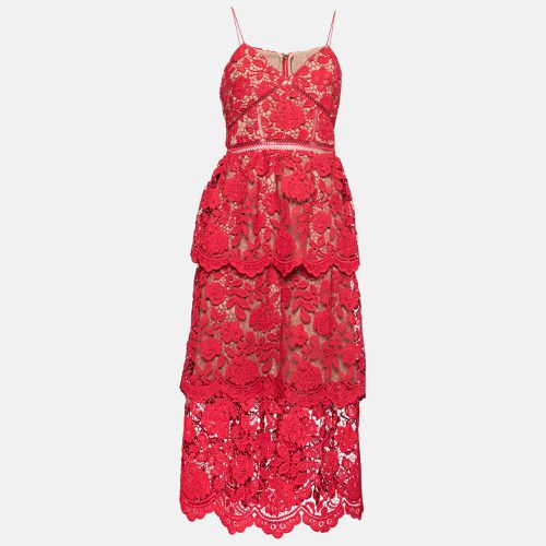 Floral Guipure Lace Tiered Midi Dress M - Self-Portrait - Modalova