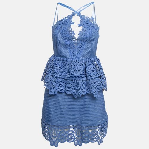 Self-Portrait Blue Guipure Lace Ruffled Mini Dress S - Self-Portrait - Modalova