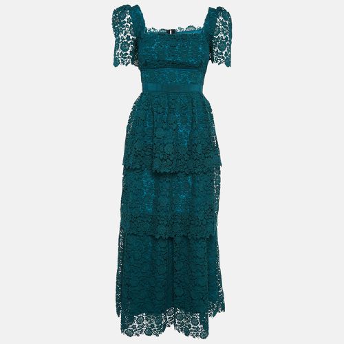 Self-Portrait Green Floral Lace Tiered Midi Dress M - Self-Portrait - Modalova