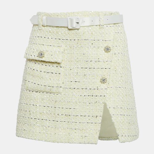 Self-Portrait Yellow Bouclé Belted Mini Wrap Skirt S - Self-Portrait - Modalova