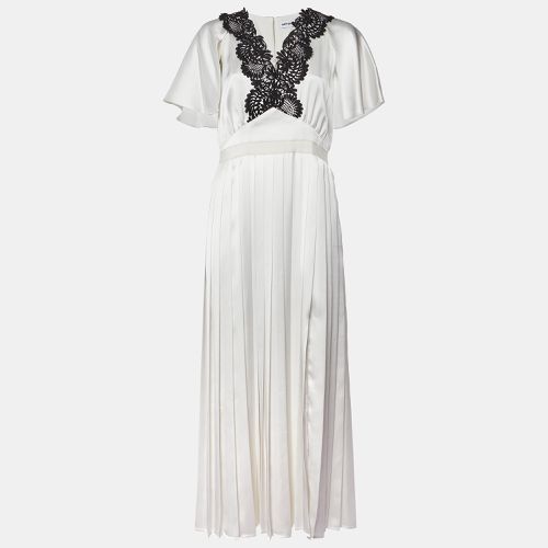 Self-Portrait White Lace Trim Satin Pleated Maxi Dress M - Self-Portrait - Modalova