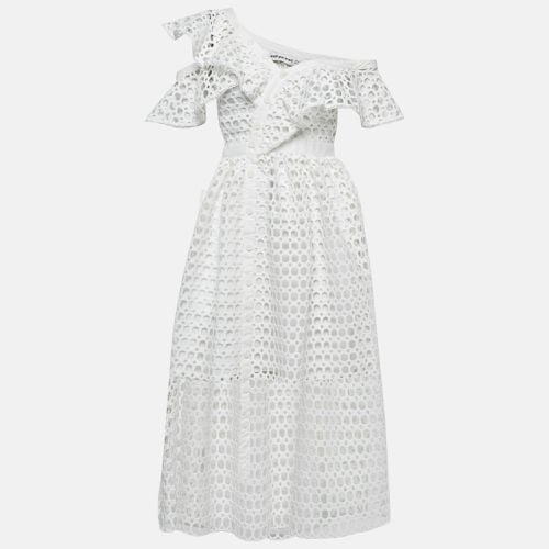 Self-Portrait White Guipure Lace Ruffled Midi Dress S - Self-Portrait - Modalova