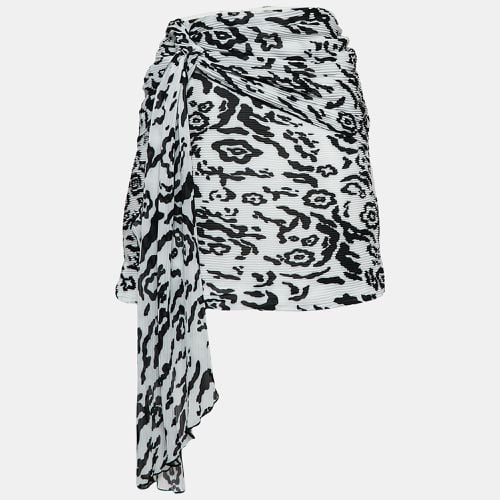 Black/ Leopard Print Plisse Draped Mini Skirt M - Self-Portrait - Modalova