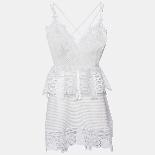 Self-Portrait White Guipure Lace Sleeveless Mini Peplum Dress S - Self-Portrait - Modalova