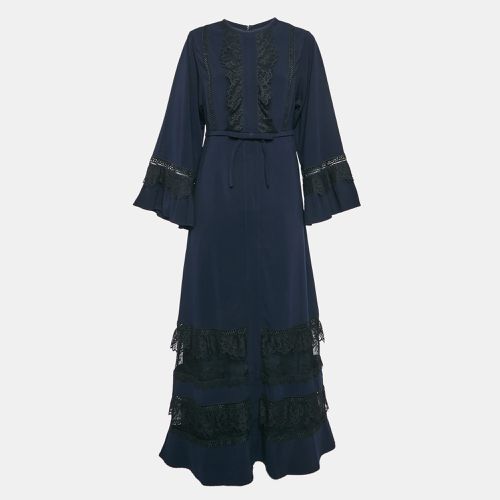 Self-Portrait Navy Blue Crepe Lace Trimmed Maxi Dress M - Self-Portrait - Modalova