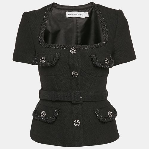 Self-Portrait Black Tweed Tailored Peplum Top S - Self-Portrait - Modalova