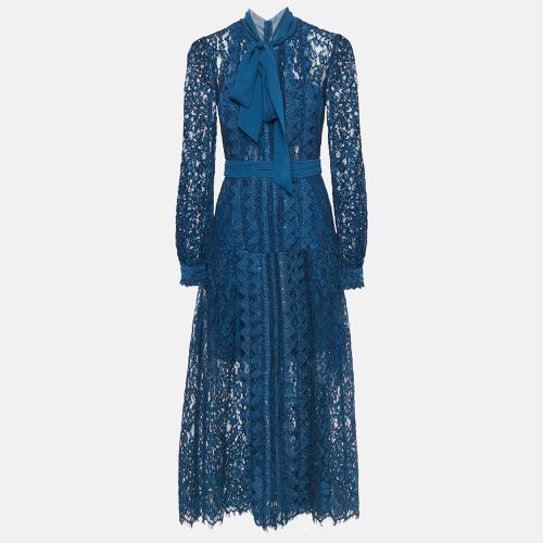 Self-Portrait Blue Petrol Lace Pussy Bow Midi Dress S - Self-Portrait - Modalova