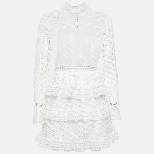 Self-Portrait White Star Pattern Lace Tiered Mini Dress M - Self-Portrait - Modalova