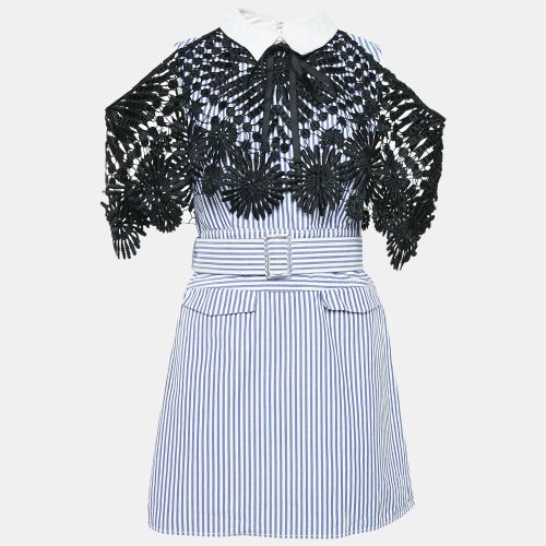 Self-Portrait White/Blue Stripe Cotton Lace Overlay Detail Mini Dress M - Self-Portrait - Modalova