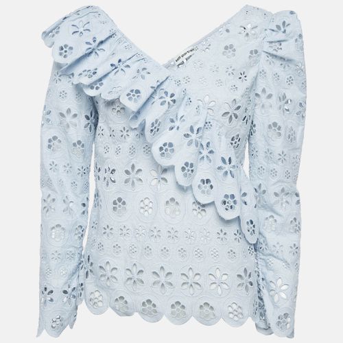 Self-Portrait Blue Schiffli Lace Ruffled Broderie Anglaise Top M - Self-Portrait - Modalova