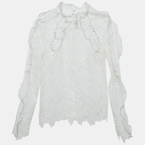 Self-Portrait White Floral Guipure Lace Ruffled Full Sleeve Top M - Self-Portrait - Modalova