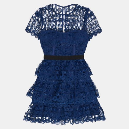 Self-Portrait Navy Blue Guipure Lace Tiered Mini Dress M - Self-Portrait - Modalova