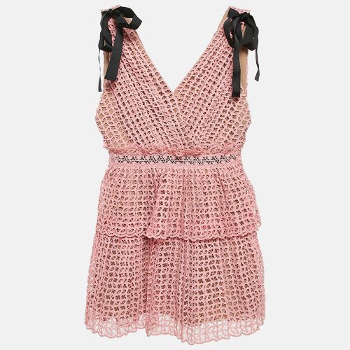 Self-Portrait Pink Guipure Lace Pleated Sleeveless Mini Dress S - Self-Portrait - Modalova