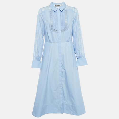 Self-Portrait Blue Cotton Lace Panel Detail Midi Shirt Dress S - Self-Portrait - Modalova