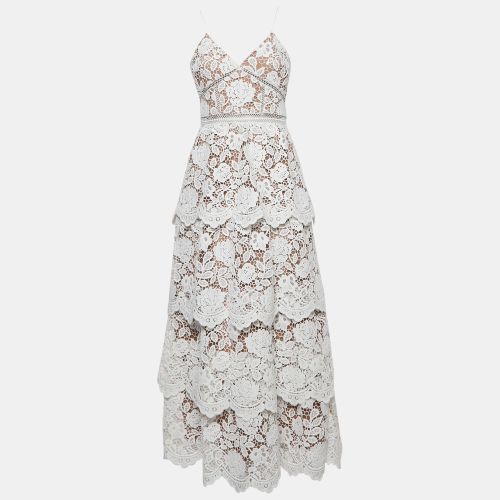 Self-Portrait White Floral Lace Tiered Maxi Dress M - Self-Portrait - Modalova