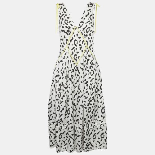 Self-Portrait White Animal Printed Satin Contrast Detail Midi Dress S - Self-Portrait - Modalova
