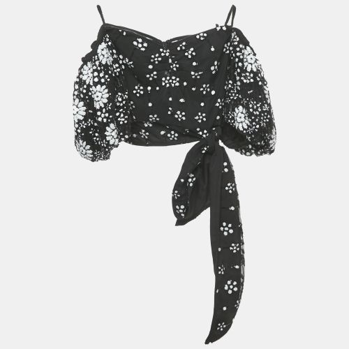 Self-Portrait Black Deco Sequin Mesh Puff Sleeve Top S - Self-Portrait - Modalova