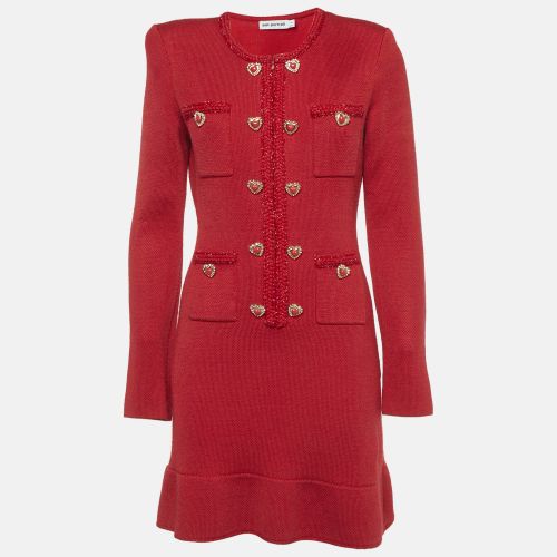 Self-Portrait Red Knit Heart Button Detail Mini Dress M - Self-Portrait - Modalova