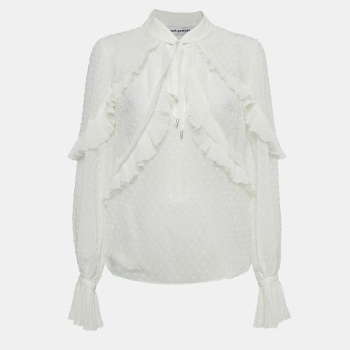 Self-Portrait White Swiss Dot Crepe Ruffled Blouse M - Self-Portrait - Modalova