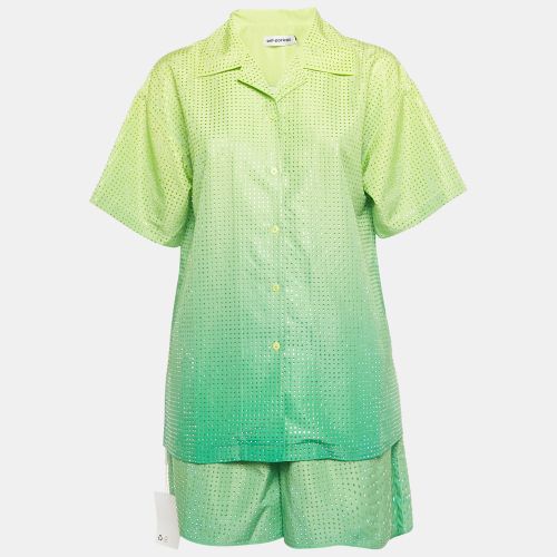 Self-Portrait Neon Green Rhinestone Embellished Taffeta Shirt &Shorts Set S/L - Self-Portrait - Modalova