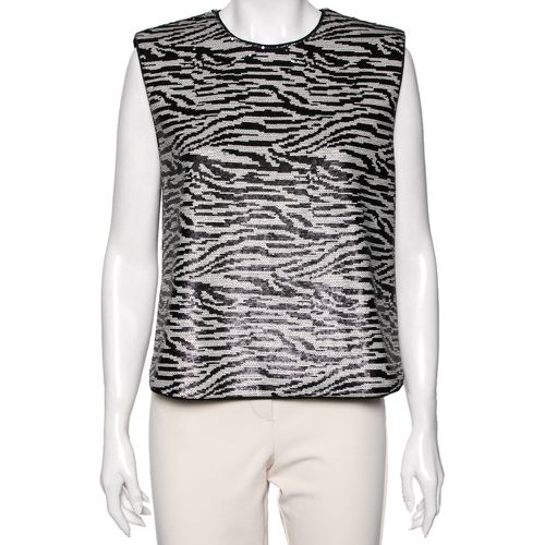 Self Portrait Monochrome Zebra Pattern Sequin Embellished Sleeveless Top M - Self-Portrait - Modalova