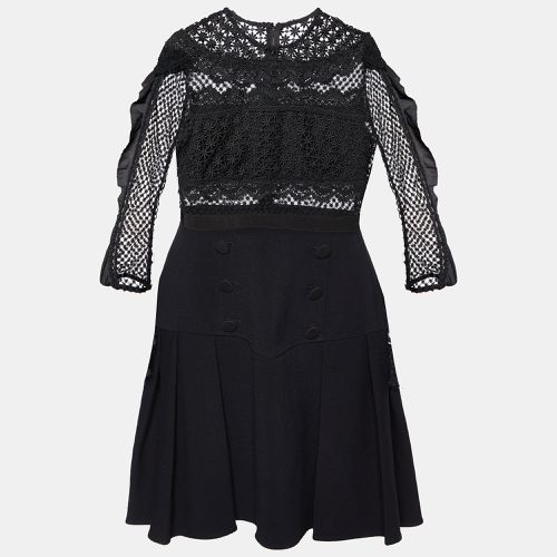 Self-Portrait Black Lace & Crepe Long Sleeve Mini Dress M - Self-Portrait - Modalova