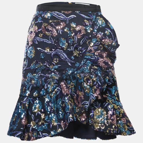 Self-Portrait Blue Floral Sequined Ruffled Mini Skirt S - Self-Portrait - Modalova