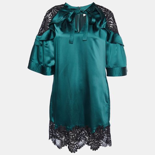 Self-Portrait Dark Green Satin & Lace Shift Dress M - Self-Portrait - Modalova