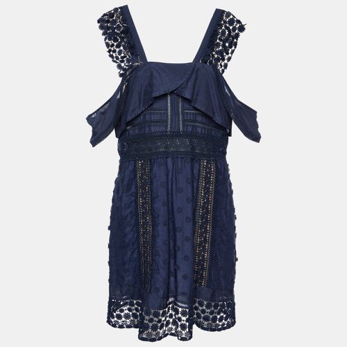 Self-Portrait Navy Blue Lace Paneled Bluebell Midi Dress L - Self-Portrait - Modalova