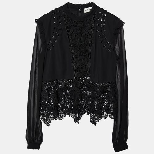 Self-Portrait Black Lace & Chiffon Top M - Self-Portrait - Modalova