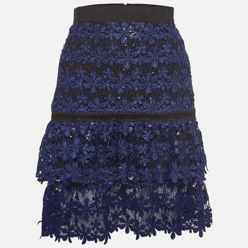 Self-Portrait Blue Floral Guipure Lace Sequin Embellished Tiered Skirt S - Self-Portrait - Modalova