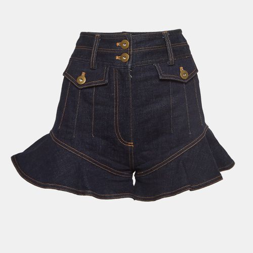 Self-Portrait Dark Blue Denim High Waist Flounced Shorts S - Self-Portrait - Modalova