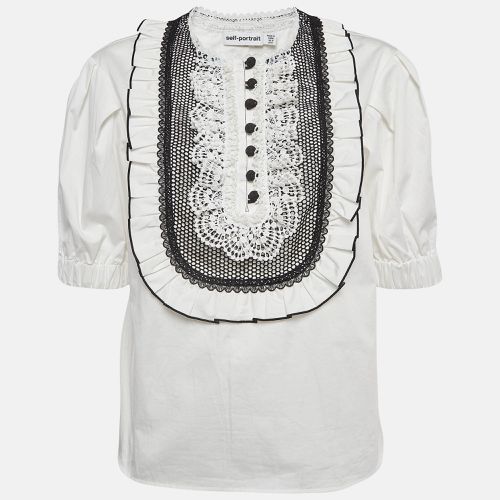 Self-Portrait White Cotton Lace Bib Top M - Self-Portrait - Modalova