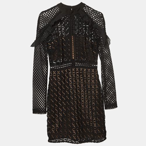 Self-Portrait Black Geometric Pattern Lace Ruffled Mini Dress S - Self-Portrait - Modalova