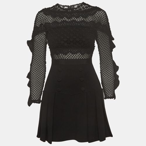 Self-Portrait Black Bellis Lace and Crepe Ruffled Mini Dress S - Self-Portrait - Modalova