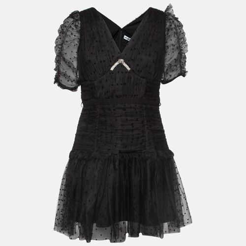 Self-Portrait Black Flocked Tulle Crystal Embellished Tiered Mini Dress M - Self-Portrait - Modalova