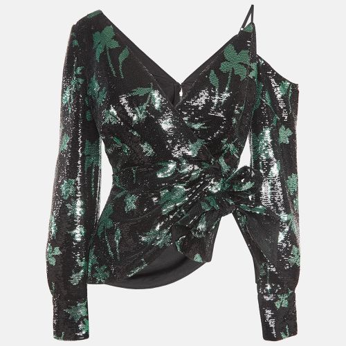 Self-Portrait Black Leaf Sequined Asymmetrical Top M - Self-Portrait - Modalova