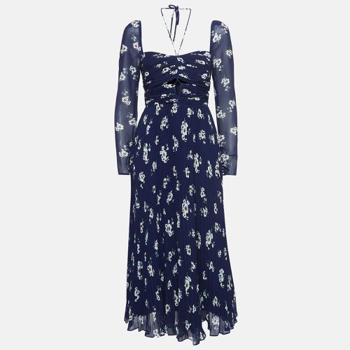 Self-Portrait Blue Pansy Print Chiffon Cut-Out Midi Dress S - Self-Portrait - Modalova