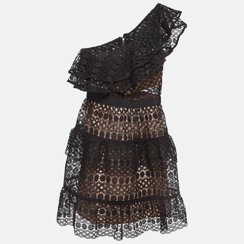 Self-Portrait Black Lace Overlay One-Shoulder Mini Dress S - Self-Portrait - Modalova